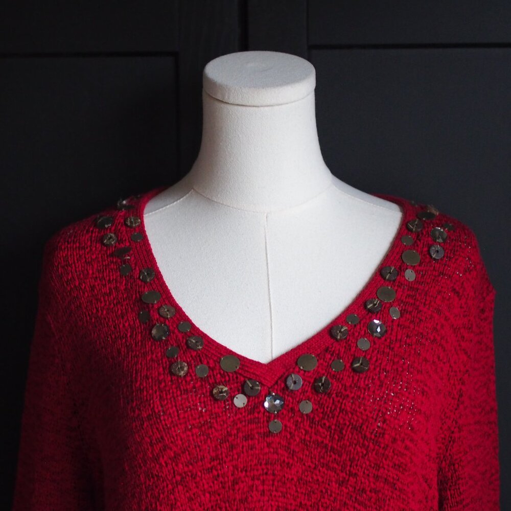 Susan Bristol | Vintage, Sequin V-neck, 3/4 Sleeve Sweater